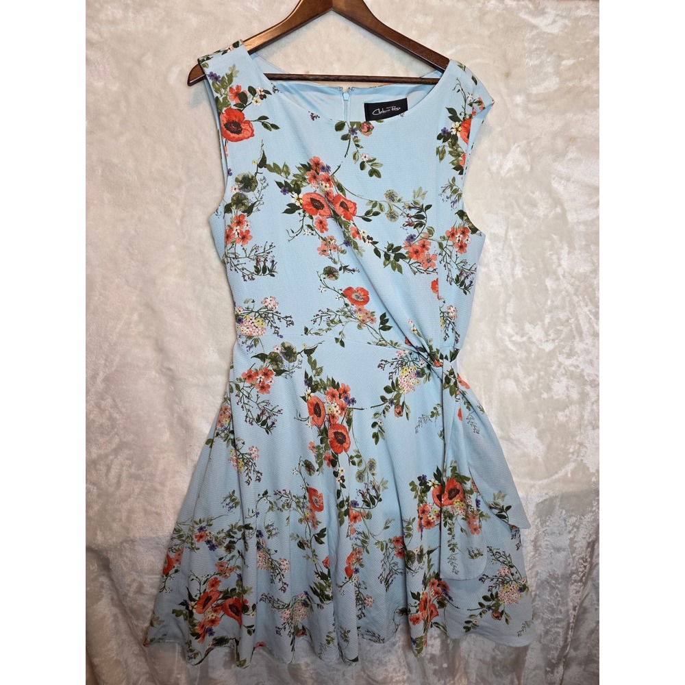 Chelsea Rose Blue Floral Poppy Fit & Flare Dress Sleeveless Plus Size 18